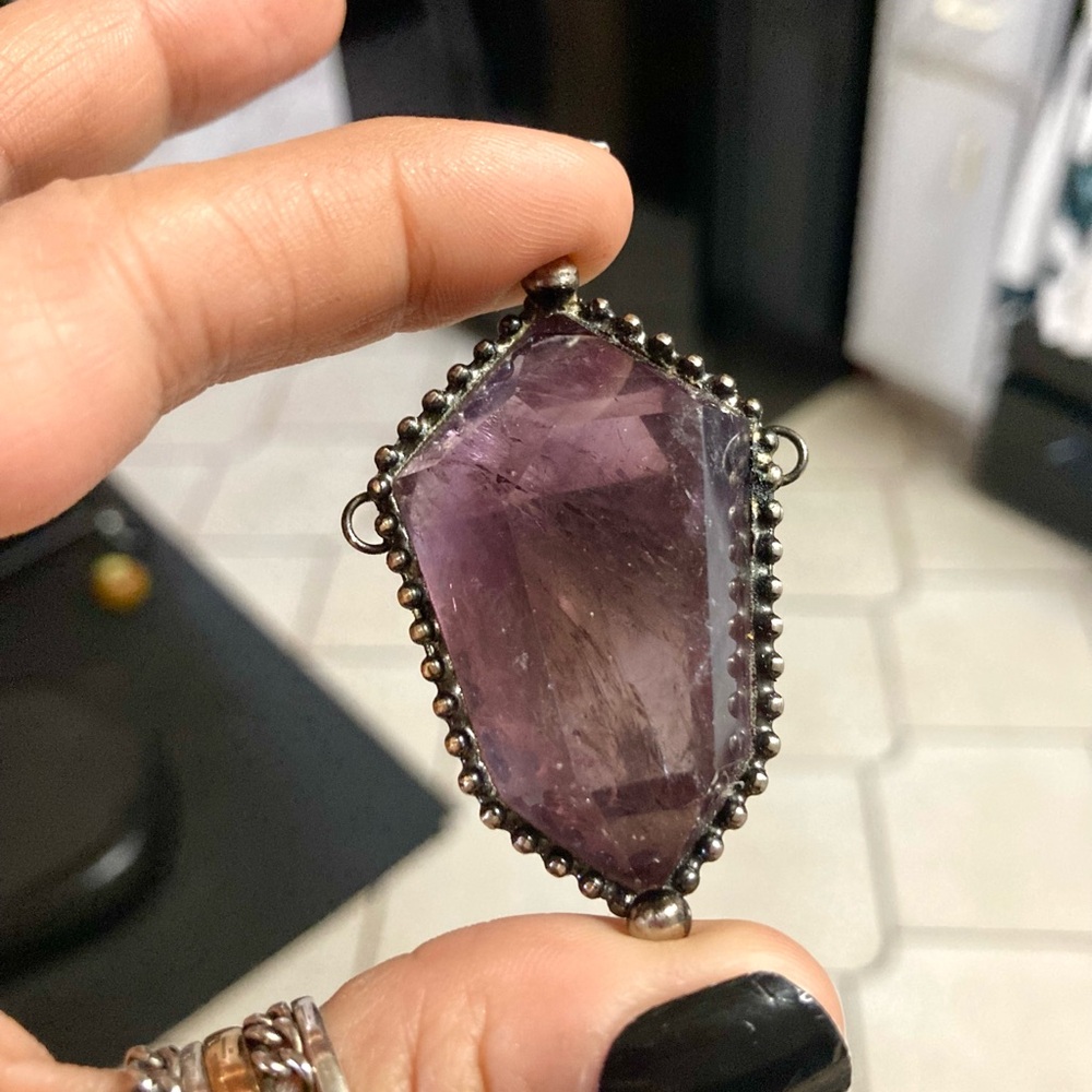 Handmade maille gemstone amethyst crystal chain necklace - Picture 11 of 16